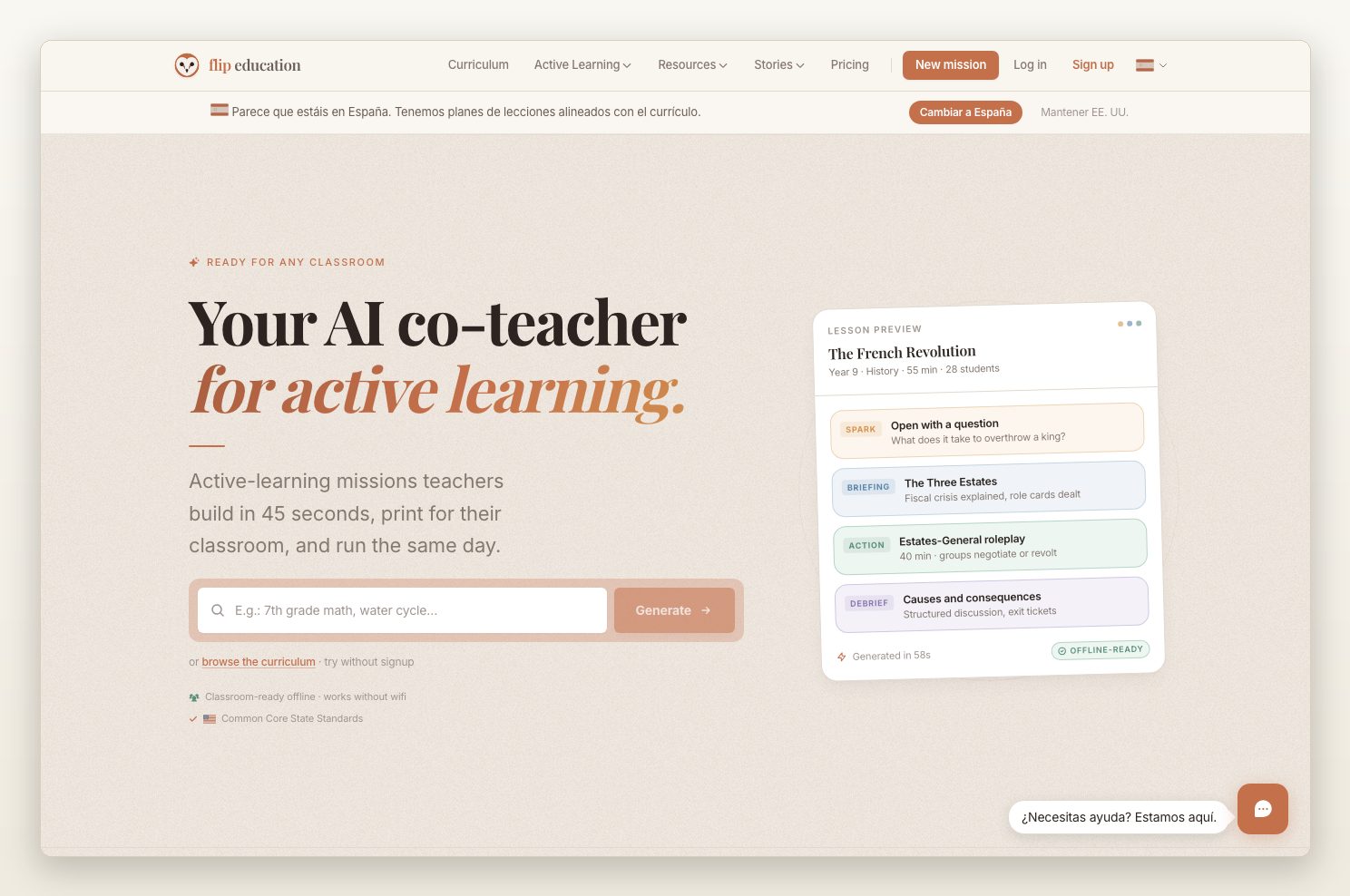 Flip Education homepage